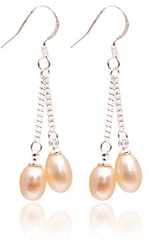 Sweet & Happy Girl's Store 5-6mm 7-8mm x-Tropfen-Rosa-Perlen Ohrringe Sterlingsilber-Haken