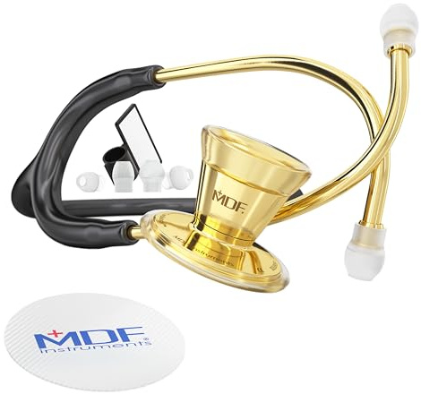 MDF Classic Cardiology - Klassisches Kardiologie-Zweikopf-Stethoskop - mit Bruststück und Kopfteil aus rostfreiem Stahl - 22K Gold Ausgabe - Gratis-Parts-for-Life -22K Gold und Schwarz (MDF797K-11)