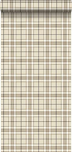 papier peint à carreaux beige et marron 53 cm x 10.05 m - ESTAhome