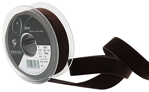 Berisfords Velvet Ribbon Cuban Brown 30mm - Nylon Craft Ribbon for Sewing, Gift Wrapping and Hair Accessories