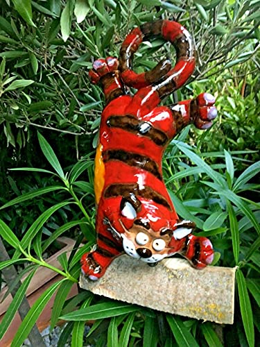 villa-lilla * Katze Handstand * Gartenstecker Keramik Handarbeit frostfest Beetstecker