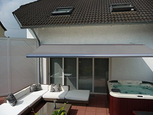 Prime Tech - Tenda elettrica a cassonetto, 600 x 300 cm, alloggiamento grigio antracite con braccio snodato, tenda grigio antracite (# 067)