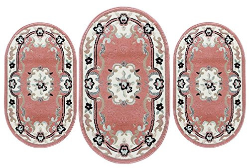 Carillo Set Parure Tappeto + Scendiletto 3 pz Tappeti ovali Chinese Garden Dis.2038 P428 Rosa