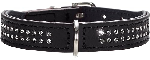 HUNTER DIAMOND PETIT Halsband für kleine Hunde, Leder, mit Strasssteinchen, 37 (XS-S), schwarz