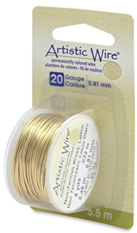 Beadalon Artistic, 20 Gauge Craft Wire, Non-Tarnish Brass, 6 yd (5.5 m) Alambre para Manualidades, Latón Nt