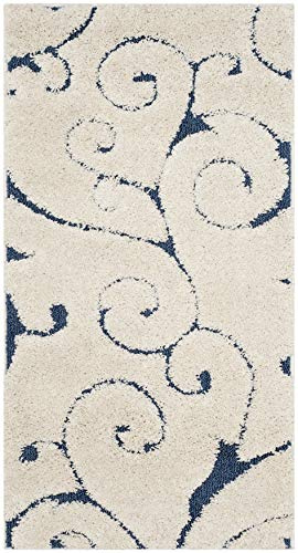 SAFAVIEH Florida Shag Collection Accent Rug - 2'3 x 4', Cream & Blue, Scroll Design, Non-Shedding & Easy Care, High-Low Plush Pile, Ideal for Bedroom, Foyer, Hallway (SG455-1165-24)