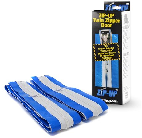 Zip-UP Blue Poly Zipper Peel & Stick Door - 84 x 3 Dust Barrier Zipper with Self Adhesive Backing & Air Tight Seal - Twin Pack - ZIP7.3TWB