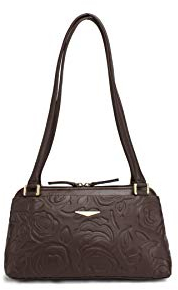 Giudi ® Kleine Handtasche Damen Leder Floralprint Hochwertig Ökoleder Nachhaltig (Braun)