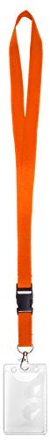 Karteo Ausweishülle und Schlüsselband orange mit Karabiner [1 Stück] Kartenhülle EC-Format Weichplastik vertikal mit Lanyard Ausweishalter