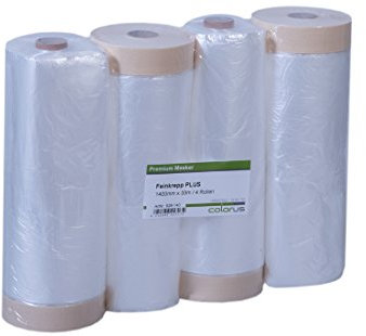 Colorus Abdeckfolie mit Klebeband – 3er Set 140 cm x 33 m – Malerkrepp Masker Tape – selbstklebende Abdeckfolie mit statisch haftender Folie – Abdeckband für Fensterfronten & Möbel