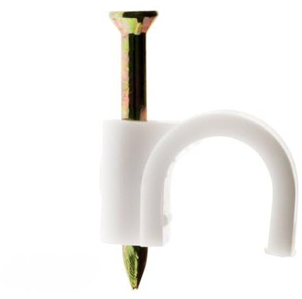 Zenitech - Paquete de 20 Ganchos de Fijación Ø8mm - Compatible con Cables de TV y Tubos Eléctricos - Clavos Especiales para Hormigón - Cumple con Normas CE - Blanco - 8mm