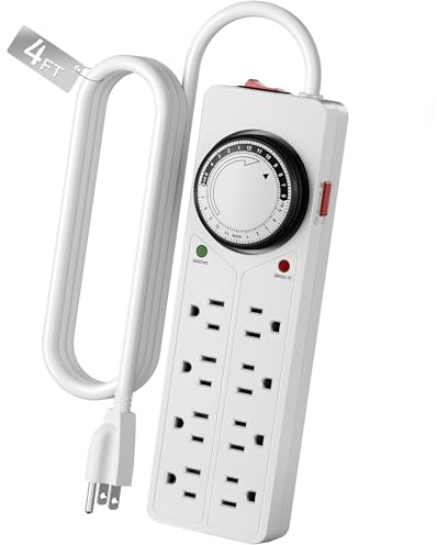 BN-LINK 8 Outlet Surge Protector with Mechanical Timer, 4 Timed & 4 Always-On Outlets, ETL Listed, 4ft Cord, 1875W, for Aquarium, Grow Lights, Christmas Decor, White