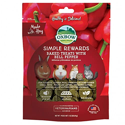 Oxbow Simple Rewards Baked Bell Pepper Treats, Rabbit & Guinea Pig Treats Made with Timothy Hay, Healthy Guinea Pig, Hamster & Bunny Snack, Timothy for Rabbit, Made in USA, 3 oz Bag