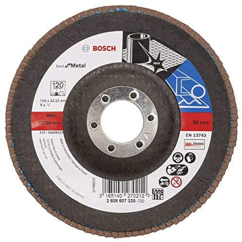 Bosch 1x PRO Metal X571 Flap Disc Angled Version Fiber for Small Angle Grinders (for Steel, Stainless steel, Ø 125 mm, Grit 120, Professional Accessory Small Angle Grinder)