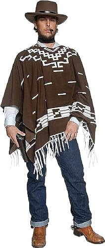 Authentische Western Kollektion Umherstreifender Räuber Kostüm mit Poncho Weste mit Hemdattrappe und Halstuch, Medium