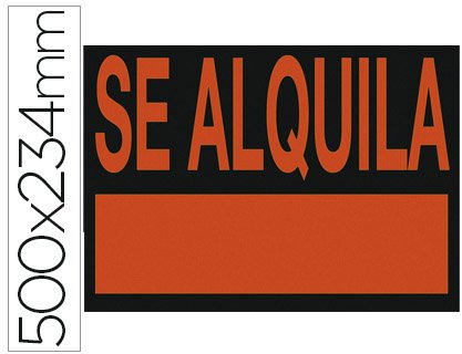 Cartel plastico /'se alquila/' rojo fluorescente -500x234 mm