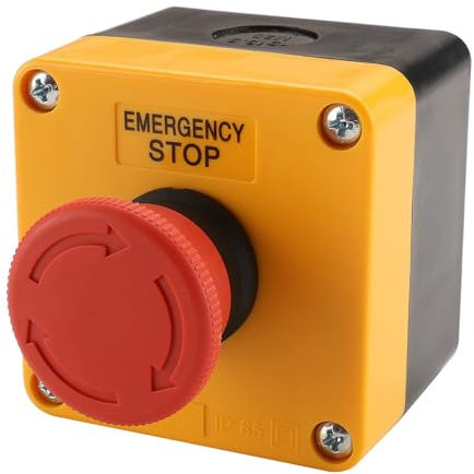 Baomain Interruptor de parada de emergencia de señal roja, interruptor de botón resistente a la intemperie de 660 V con caja