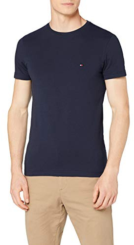 Tommy Hilfiger - Men's T-Shirt - Logo T Shirt For Men - Crew Neck T Shirt Men - Tommy Jeans Logo - 100% Organic Cotton Jersey - Navy - Size S