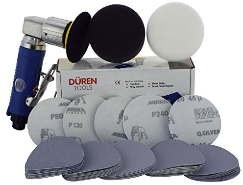 Duren 75mm (3) Mini Air Sander/Polisher Kit - 50 Sanding Discs + Polishing & Foam Heads - Spot Repair Scratch Remover