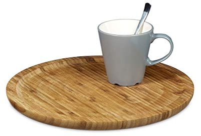 Relaxdays Assiette tournante en bambou plateau de fromage en bois rond diamètre 33 cm plat de service apéritif charcuterie raclette fruits gâteaux tasses repas décoration, nature