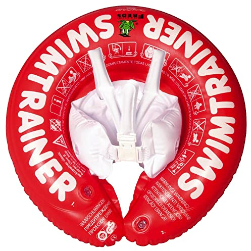 FREDS SWIM ACADEMY SWIMTRAINER Classic Rot - Schwimmtrainer für Kinder von 3 Monaten bis 4 Jahren, aufblasbare Schwimmhilfe zur Gewöhnung an das Wasser, für Anfänger