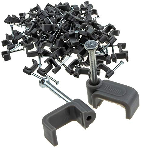 FLAT Grey 10mm Cable Clips for 2.5mm2 Twin & Earth Cables [100 Pack] [10mm (2.5mm2 T&E)]