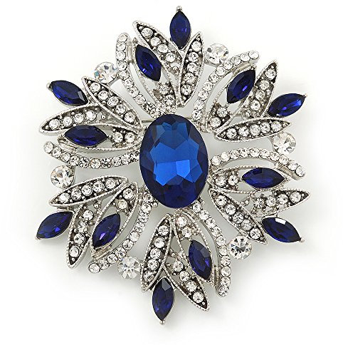 Broche de corsage cristal autrichien transparent, bleu marine époustouflante en plaqué rhodium