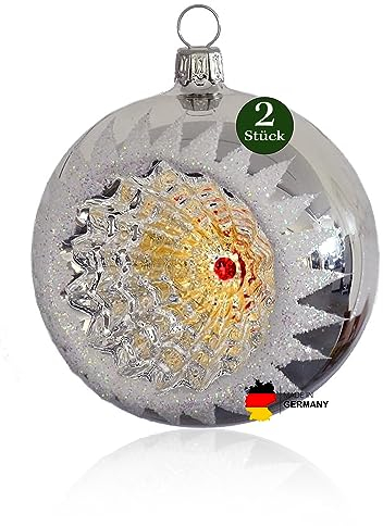 Thüringer Weihnacht 52-074 Christbaumkugel mit Reflex, 8 cm, Silber, Reflex 2-farbig, 2 Stück