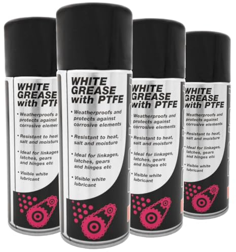 (PACK OF 4) 400ml White Spray Grease with PTFE - waterproof spray lubricant