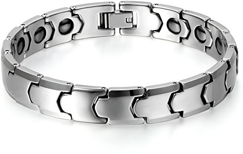 JewelryWe Schmuck Herren Magnet Armband, Wolframcarbid Wolfram, Klassiker Poliert Magnetarmband, Silber