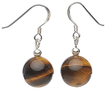 Ohrringe Ohrhänger aus Tigerauge & 925 Silber braun glatt Ohrschmuck Damen