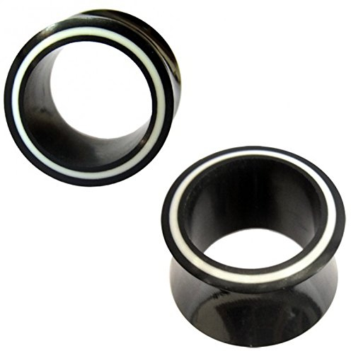 CHICNET Horn Plug Flesh Tunnel schwarz Rim weiß Organic Expander Tribal Ohrhänger Plugs Piercing 12 mm