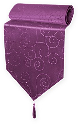 Haus und Deko Tischläufer Damast 30x160 cm Lila Ornamente Circle, dekorative Tischdecke, Tischband mit Quaste, Moderne Mitteldecke für Wohnzimmer Esszimmer, Gastronomie Tischdecken