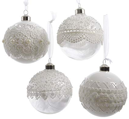 12 Weihnachtskugeln ( mit Spitze verziert ) 8cm Glas Dekor Set Christbaumkugeln Baumkugeln Baumschmuck Weihnachtsdeko Weihnachten Christbaumschmuck Kugeln