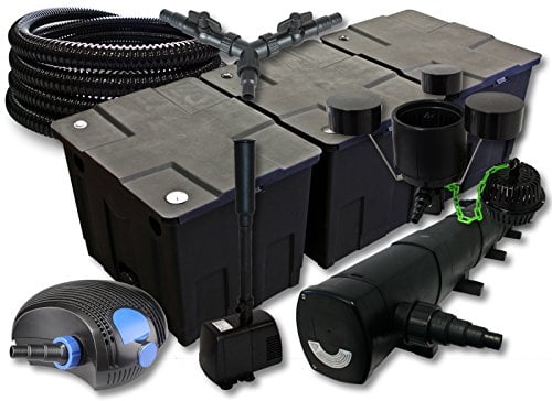 SunSun Komplettset: CBF-350C Teichfilter bis 90000 L, CTF-12000 Teichpumpe 12000l/h 100W, CUV-272 Teichklärer 72W, 25m Schlauch 25mm, CSP-250 Skimmer 2500l/h, HJ-943 Springbrunnen 800l/h, Y-Verteiler