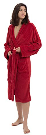 Lumaland Luxury Mikrofaser Bademantel mit Kapuze für Damen und Herren in verschiedenen Größen und Farben Rot XL
