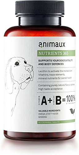 animaux nutrients 365 - Multivitamin Supplement for dogs I Supports Immune System, Vitality, Healthy Skin & Shiny Coat I Essential Vitamins & Minerals I Barf & Raw Food Treats | 60 Chewable Tablets