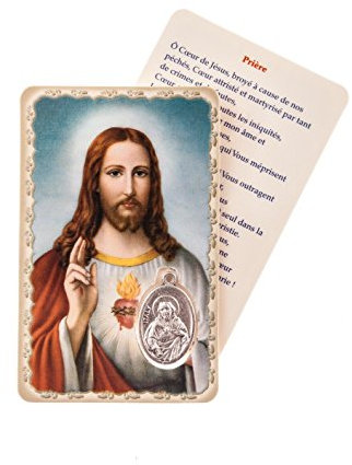 La Maison Du Chrétien Carte de Prière Plastifiée avec Médaille Argentée Jésus Christ