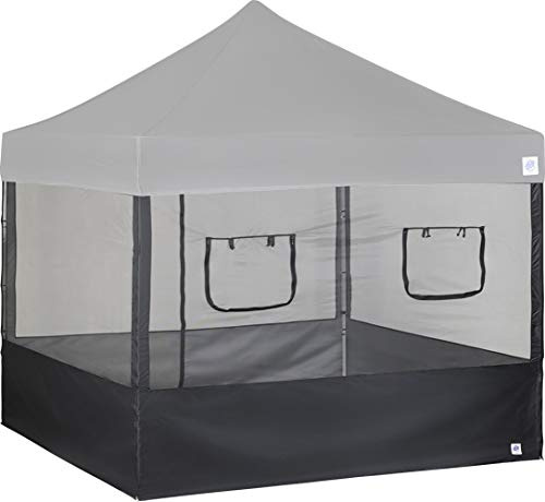 E-Z UP - Kit de parois latérales pour stand alimentaire, lot de 4, compatible avec un auvent à pieds droits de 3 m x 3 m (auvent/abri non inclus), comprend 2 fenêtres de service enroulables, maille de