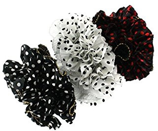 Set of 3 Double-Sided Polka Dot & Plain Frilly Ruffle Scrunchies/Garters