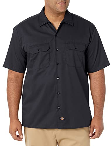 Dickies Men's Short Sleeve Twill Work Shirt Big And Tall Black XX-Large Tall