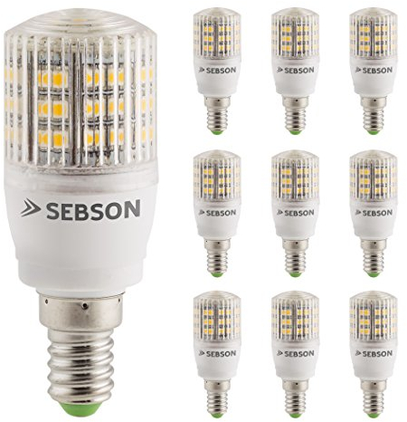 SEBSON® 10 x E14 3W LED (Equivale a 25W - Blanco cálido - 240lm - SMD LED - 280º Haz de luz - 230V AC)