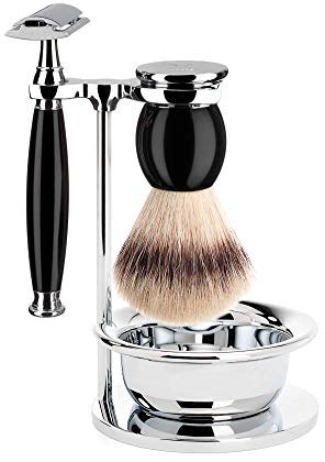 MÜHLE Rasierset mit Schale - Sophist Serie - Silvertip Fibre - Rasierhobel - Edelharz schwarz