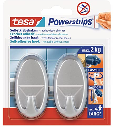 tesa Powerstrips Hooks Large OVAL Chrome