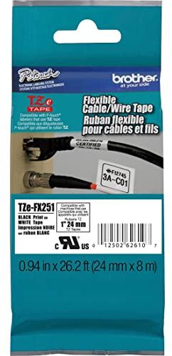 Best Price Square Flexi Tape 24MM Black ON White TZEFX251 TZEFX251 by Brother