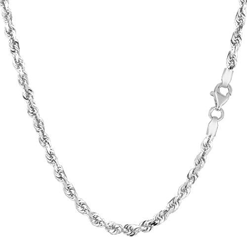 White Solid Gold Diamond Cut Rope Chain Necklace, 3mm, 24