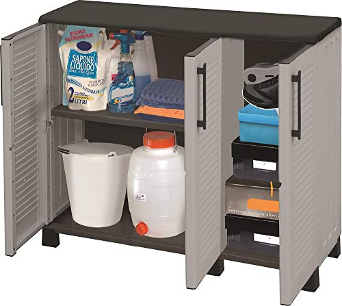 ARTPLAST Mehrzweck Außen oder Innenwechselschrank, 3 türiges Mobile und 1 Polypropylen Regal, 100% Made in Italy, 102x37H84 cm, graue Farbe