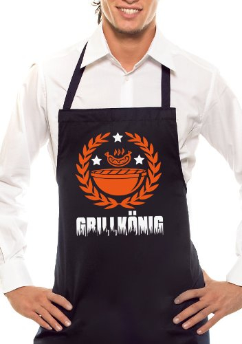 Comedy Grill GRILLKÖNIG - Zweifarbig - Grillschürze Schwarz/Orange-Weiss