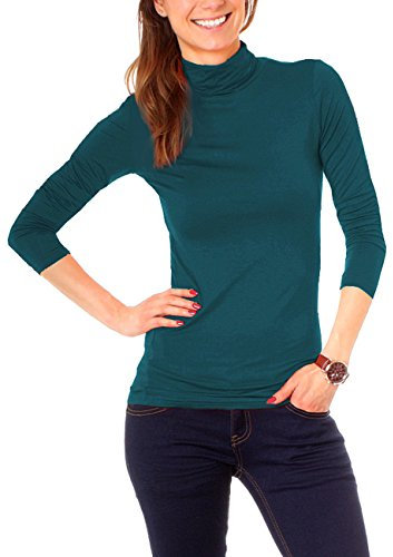 Easy Young Fashion Basic Damen Langarm Shirt Rollkragen Unterziehrolli One Size Petrol