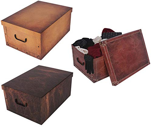 Kreher 3 Stück XL 45 Liter Deko-Kartons, Ordnungsboxen, Stapelboxen mit Deckel und Griffe, 51 x 37 x 24 cm